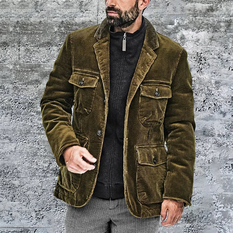 Men's Cargo Jacket with Pockets and Buttons