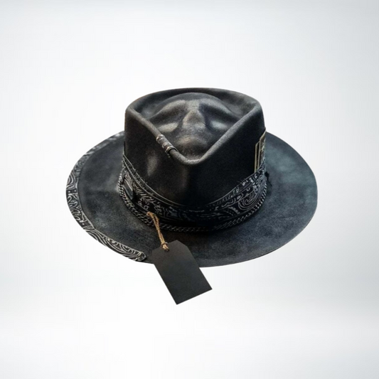 Männer Fedora Hut Schwarz Totenkopf Design - IdealeKleiden