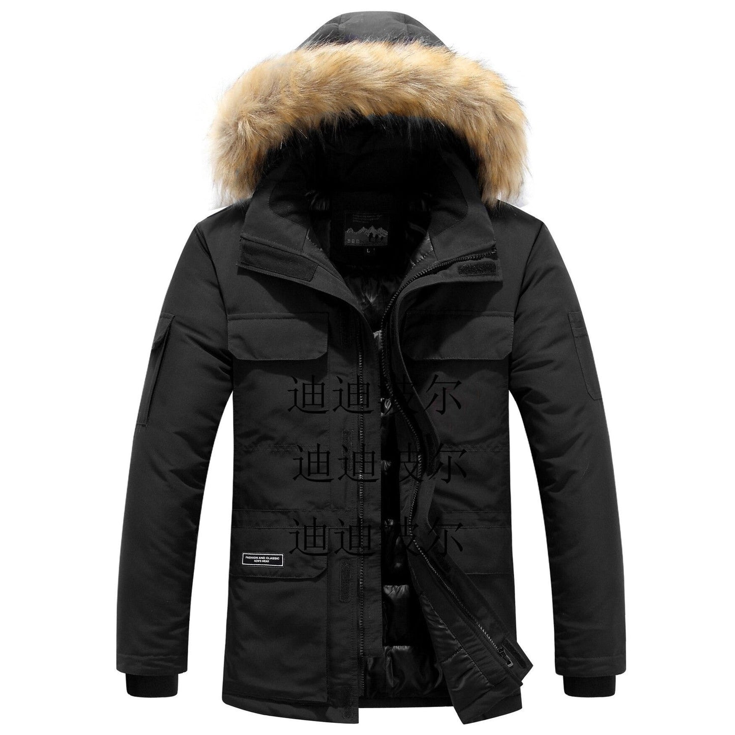 Men's Winter Coat Luxury Fur Details
