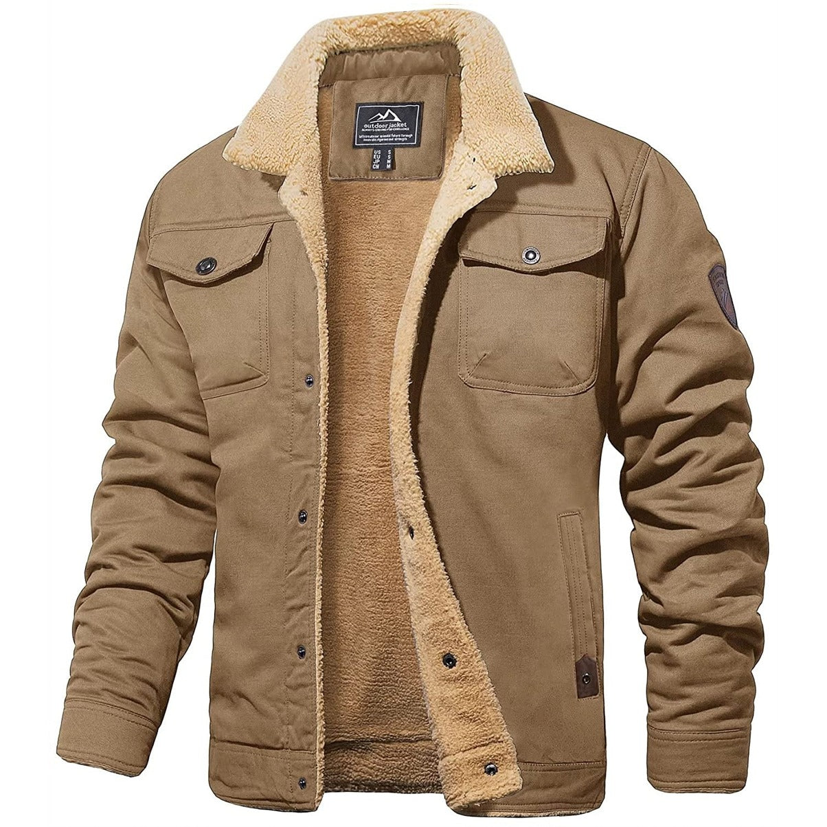 Men's Warm Lined Bomber Jacket With Chest Pockets