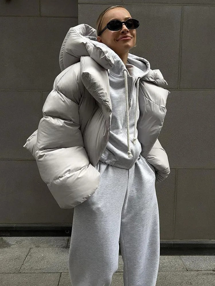 Quilted Women's Jacket Hood - Short Down Jacket Warm