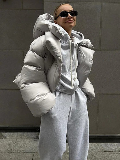 Quilted Women's Jacket Hood - Short Down Jacket Warm