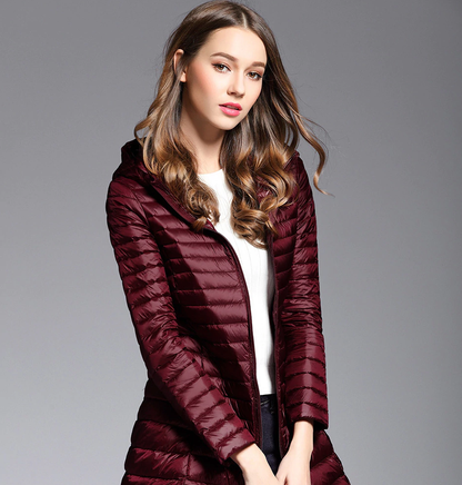 Long Down Jacket Hood Warm Insulated