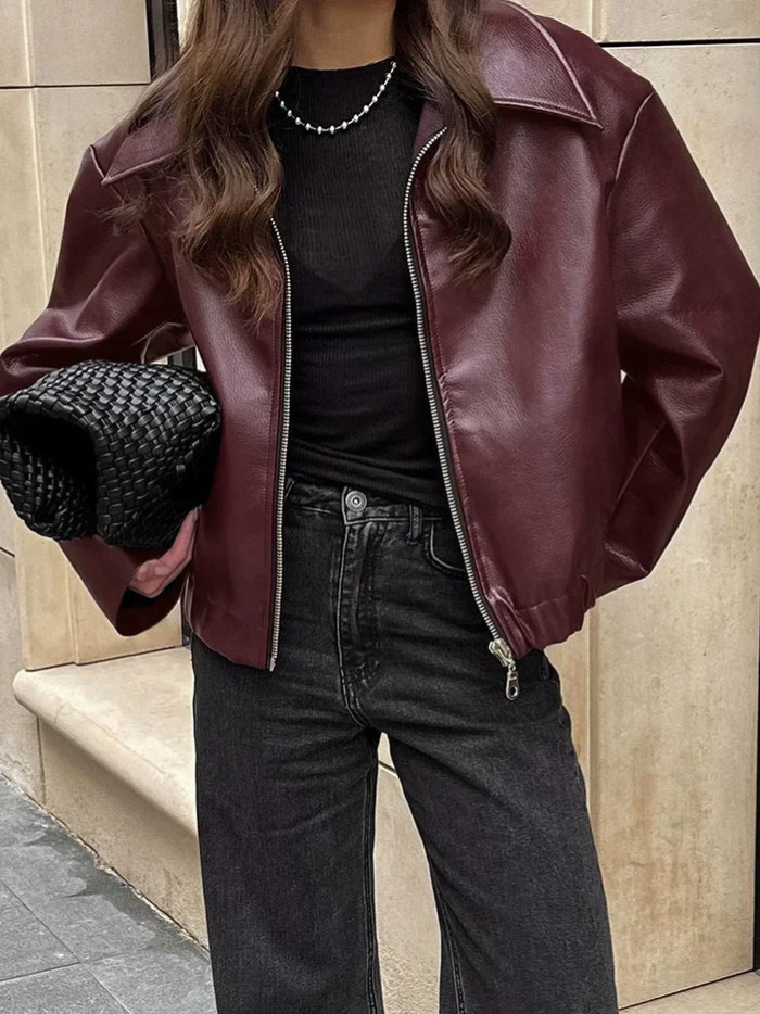 Vegane Lederjacke Damen Elegant Schwarzes Leder