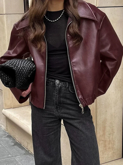 Vegane Lederjacke Damen Elegant Schwarzes Leder