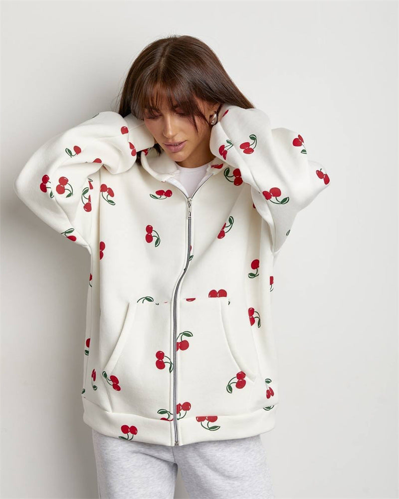 Women's Hoodie Cherry Pattern Trendy