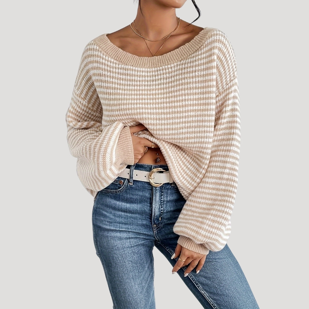 Damen Pullover Streifen Langärmlig - IdealeKleiden