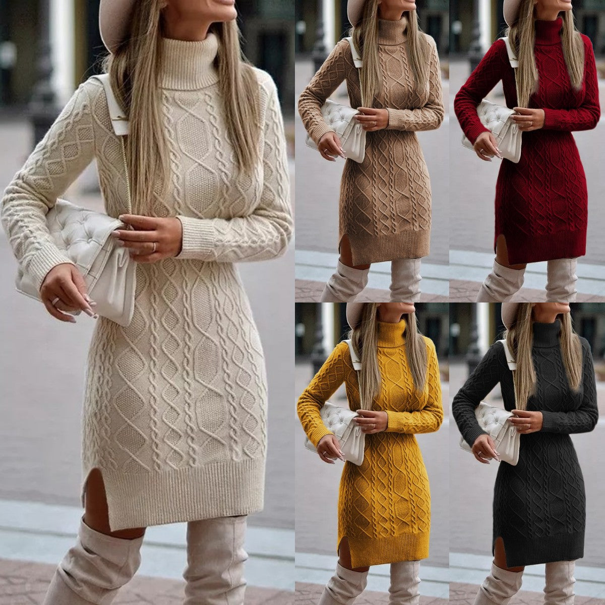 Elegant Knitted Dress for Women Autumn Winter