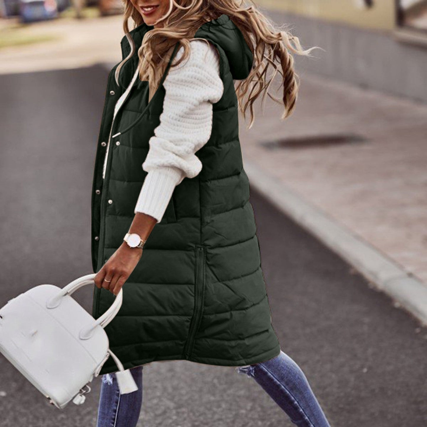 Winter Bodywarmer Oversized Hood Quilted