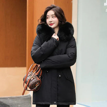 Stylish Women's Parka with Fur Collar Long