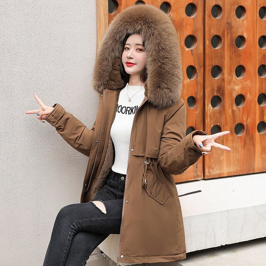 Stylish Women's Parka with Fur Collar Long