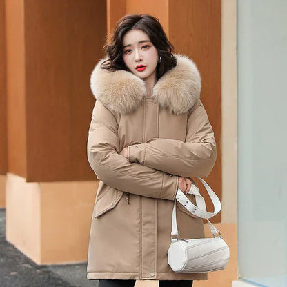 Stylish Women's Parka with Fur Collar Long