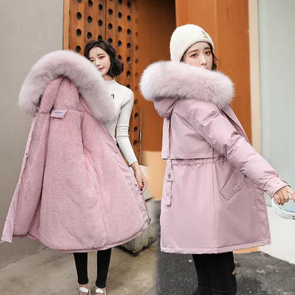 Stylish Women's Parka with Fur Collar Long