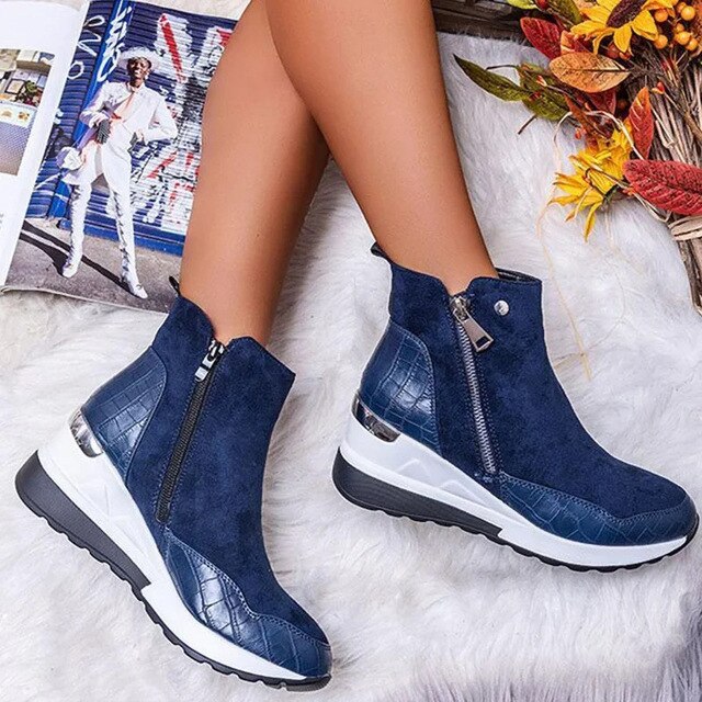 High Wedge Boots Velvet Fabric