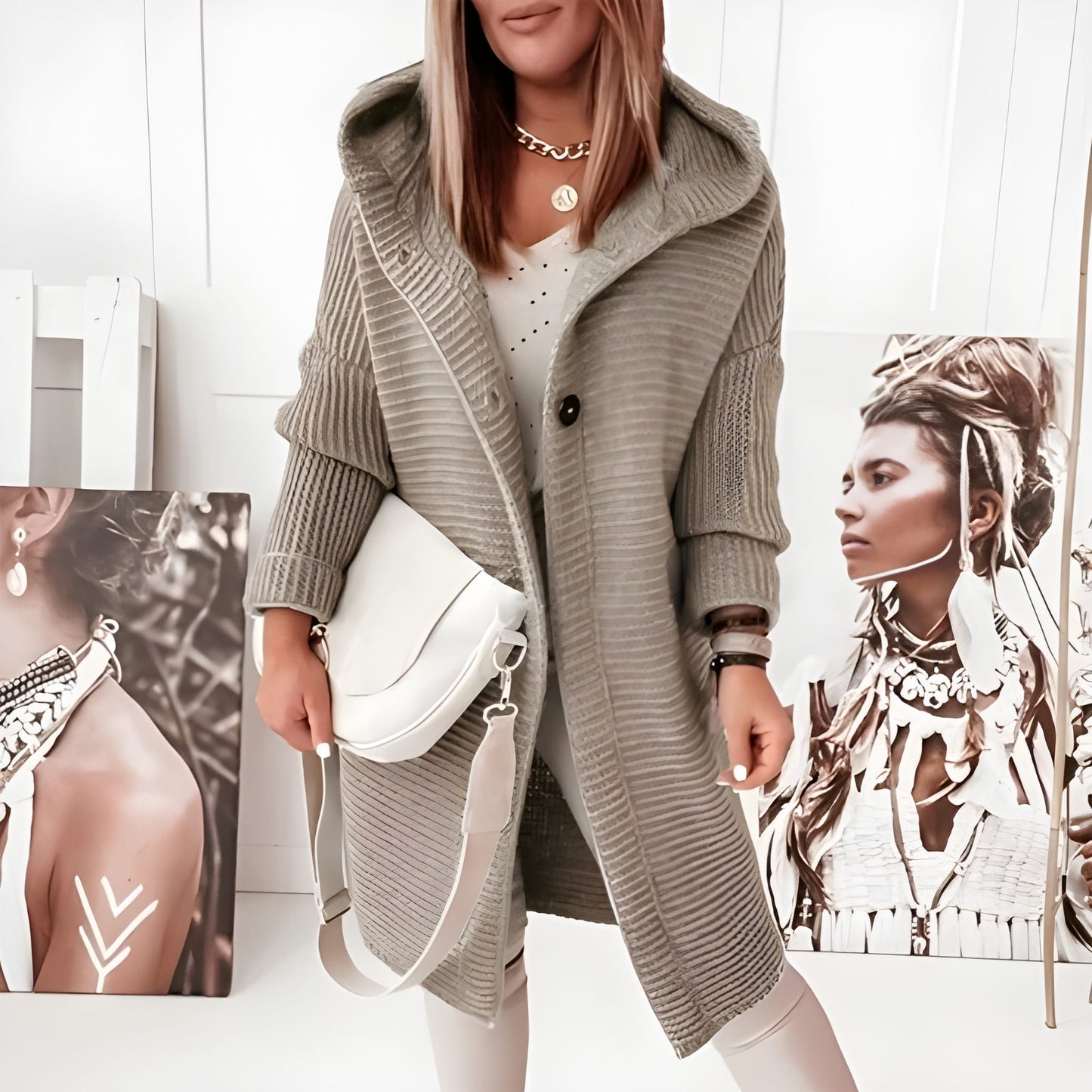 Women's Long Sleeve Cardigan Button Closure