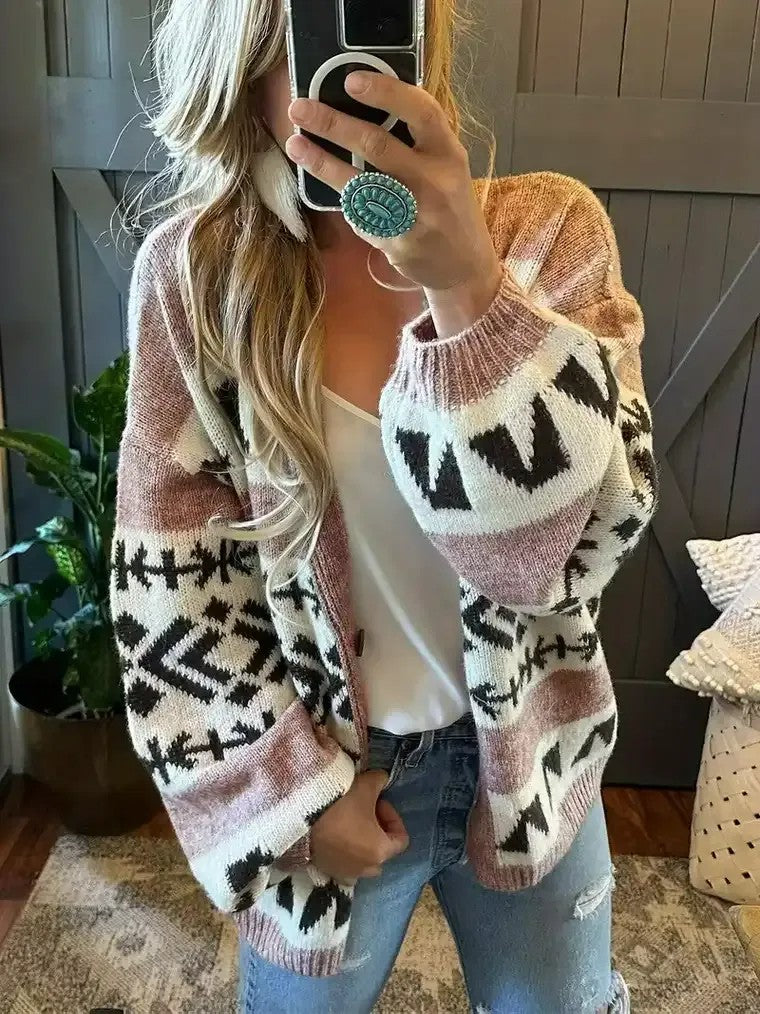 Women's Knitted Cardigan Colorful Color Block Stripes