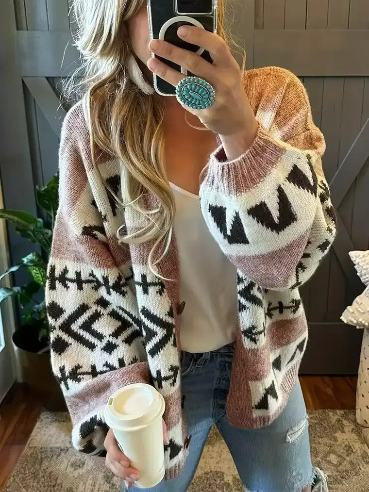 Damen Strickcardigan Bunt Farben Blockstreifen - IdealeKleiden