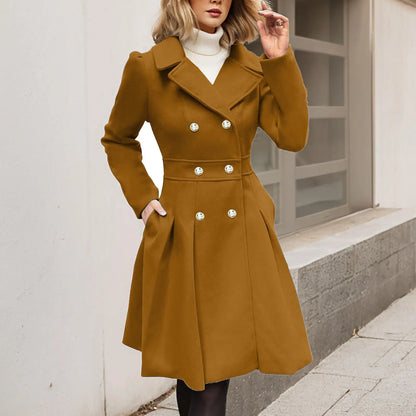 Elegant Ladies' Winter Coat Double-Breasted Gold Buttons