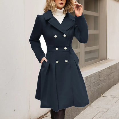 Elegant Ladies' Winter Coat Double-Breasted Gold Buttons