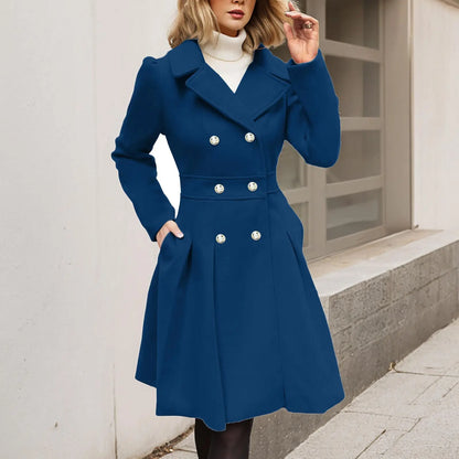 Elegant Ladies' Winter Coat Double-Breasted Gold Buttons