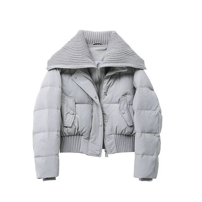 Women's Short Puffer Jacket Warm Padded Ribbed Collar