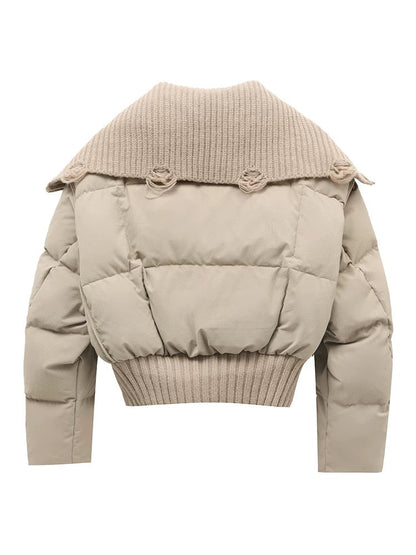 Damen Kurze Pufferjacke Warm Gepolstert Rippkragen - IdealeKleiden