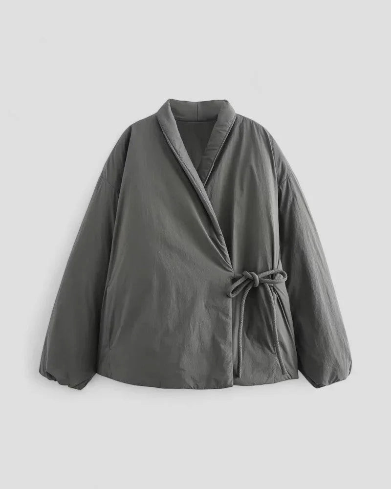 Women's Padded Short Jacket With Waist Belt