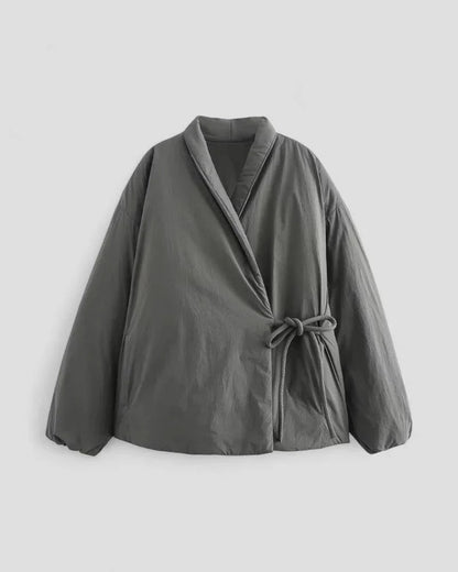 Women's Padded Short Jacket With Waist Belt