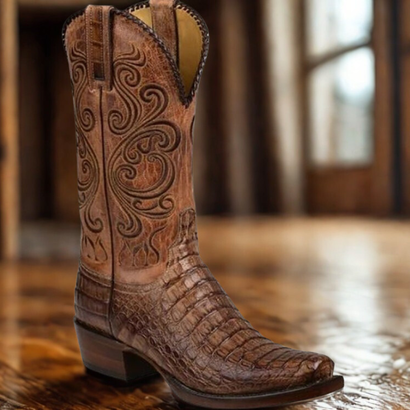 Westernstiefel Damen | Geprägtes Leder mit Blockabsatz - IdealeKleiden