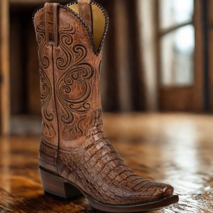 Westernstiefel Damen | Geprägtes Leder mit Blockabsatz - IdealeKleiden