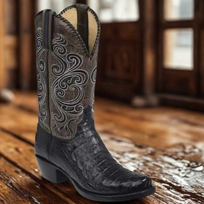 Women's Western Boots | Embossed Leather with Block Heel