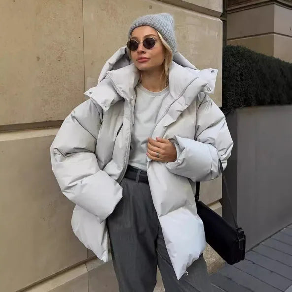 Women's Warm Winter Jacket with Hood and Zipper