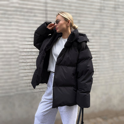 Women's Warm Winter Jacket with Hood and Zipper