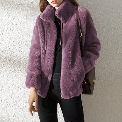 Women's Warm Fleece Jacket with Modern Collar