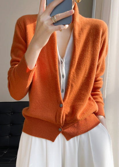 Women's Knitted Cardigan Wool V-Neck Patchwork