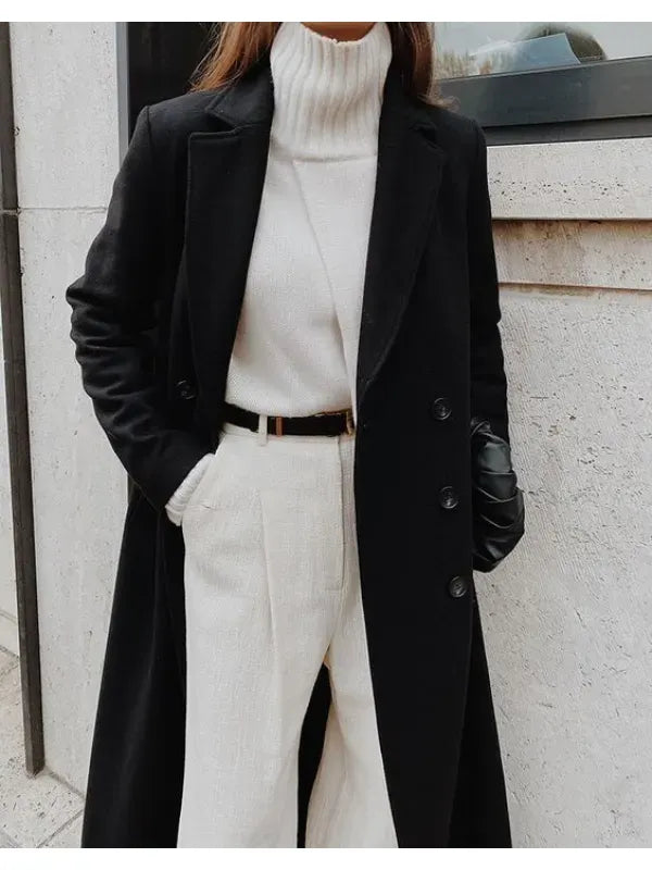 Women's Long Wool Winter Coat Elegant Lapel Collar