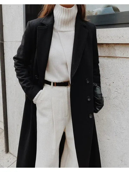 Women's Long Wool Winter Coat Elegant Lapel Collar
