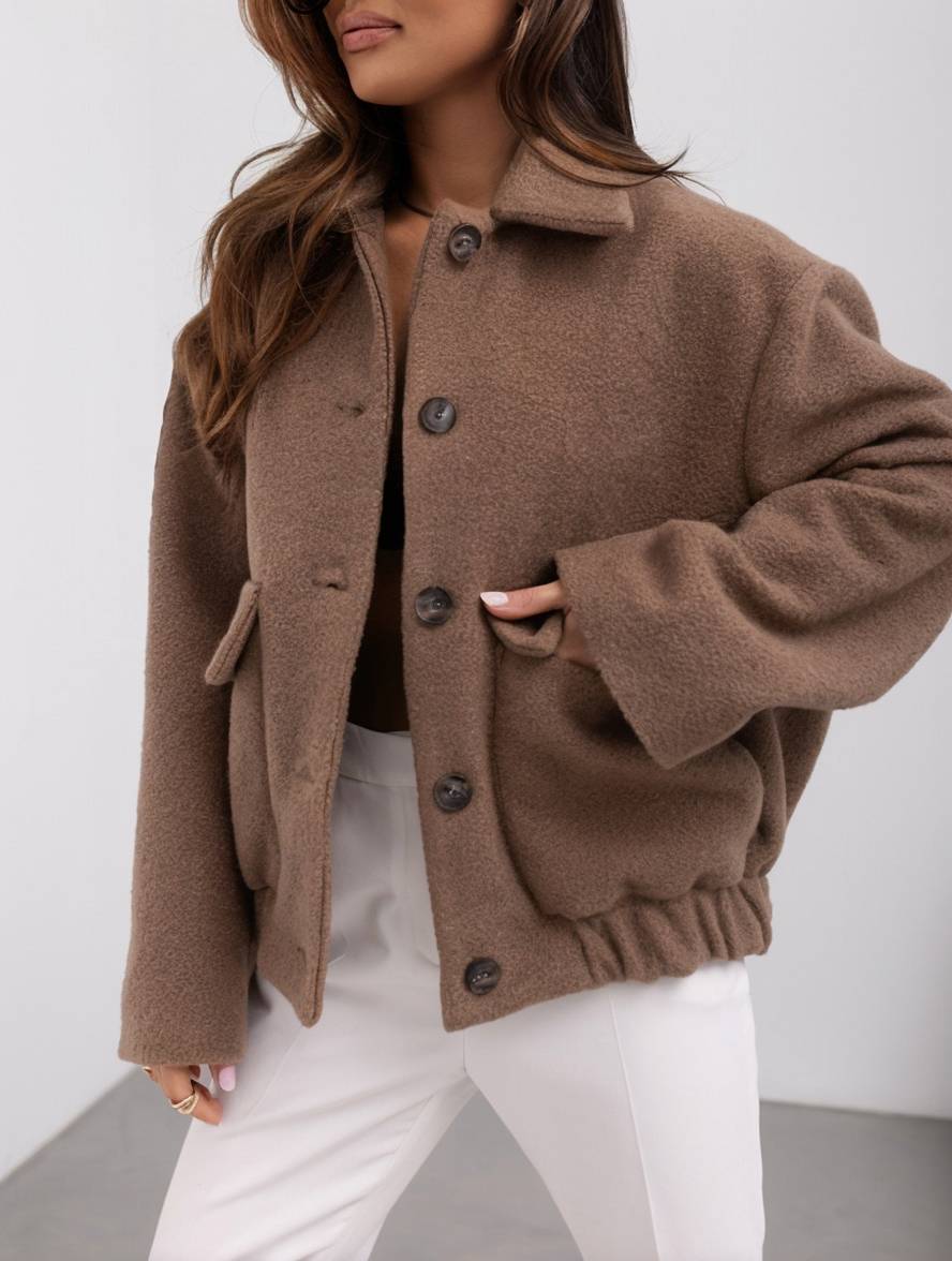 Damen Wolljacke Bequem Knopfverschluss - IdealeKleiden