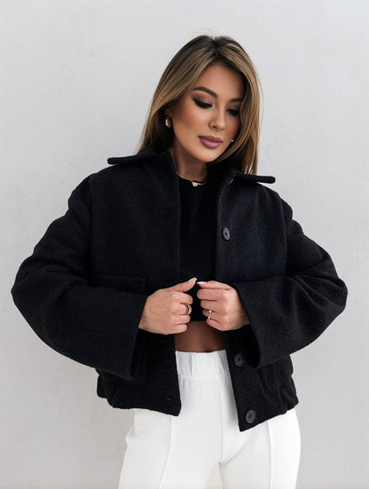 Women's Wool Jacket Comfortable Button Closure
