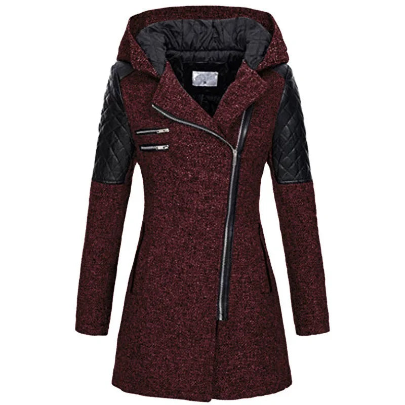 Damen Winterjacke Kapuze Asymmetrisch Modern - IdealeKleiden