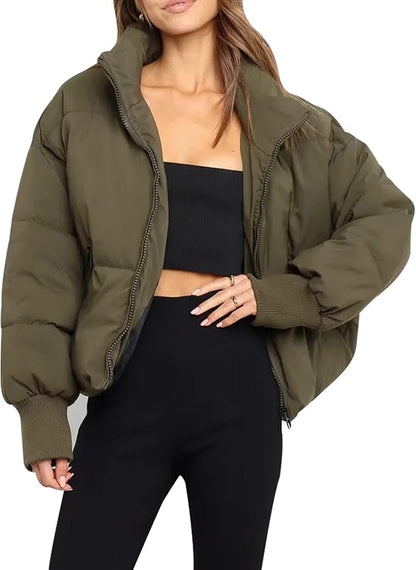 Women's Puffer Jacket Warm Stand-up Collar Zipper