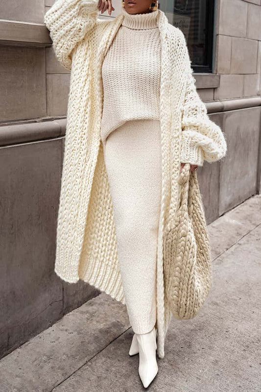 Damen Cardigan Oversized Weich Wolle Lang - IdealeKleiden