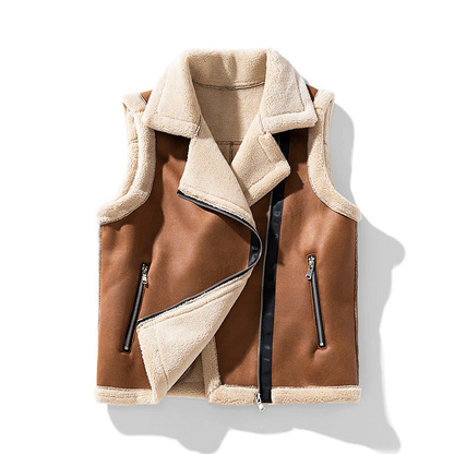 Stylish Sleeveless Women's Jacket with Faux Fur