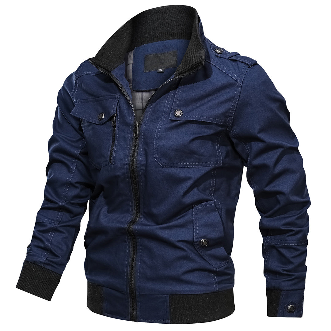 Men's Bomber Jacket Stand-Up Collar Zipper Pocket