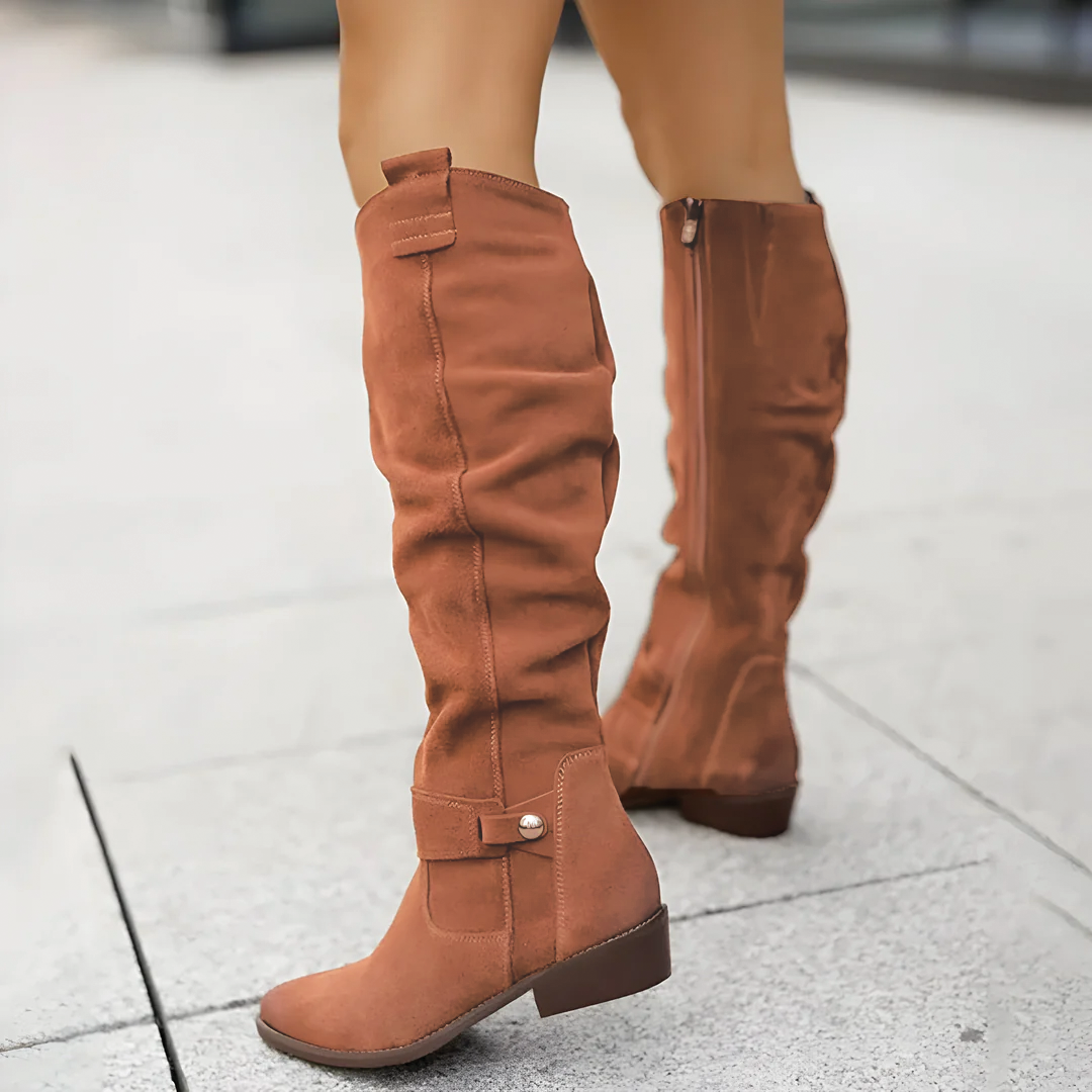 Stylish Knee-High Boots Suede Look