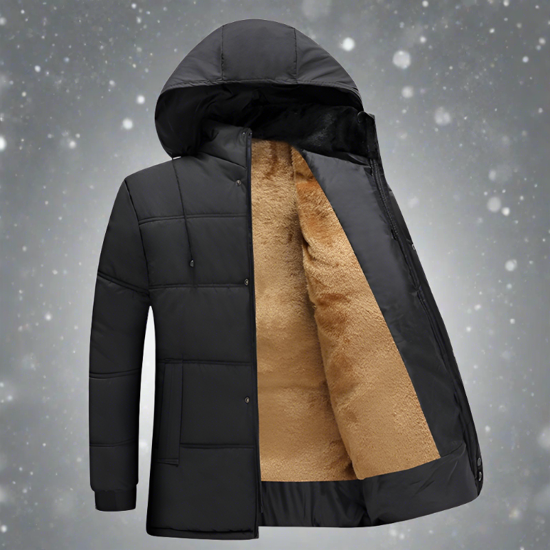 Men's Down Jacket Warm Fleece Hooded