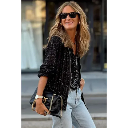 Bomber Jacket Casual Glamour Sequins Zipper