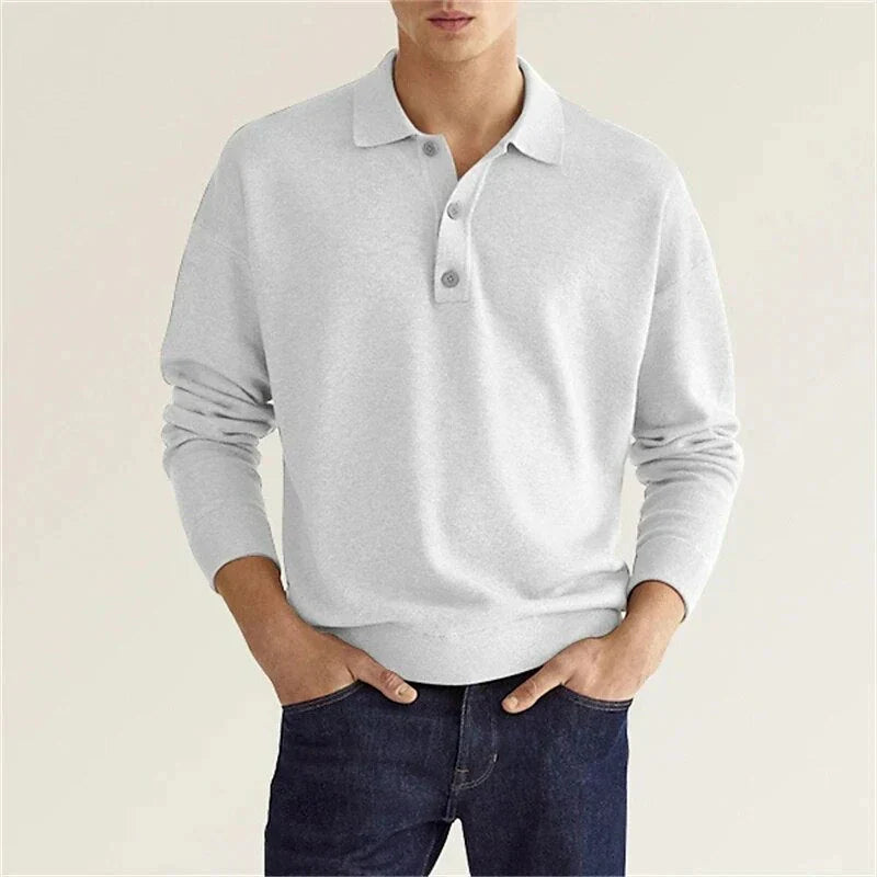 Men's Long-Sleeved Polo Shirt Elegant Style