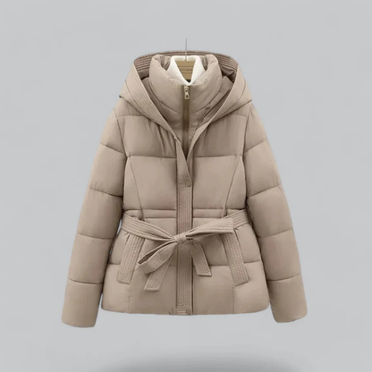 Stylish Women's Puffer Jacket With Hood and Belt