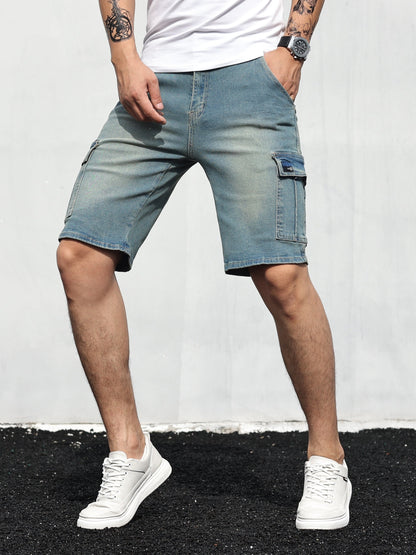 Comfortable Men's Cargo Shorts Denim Stretch